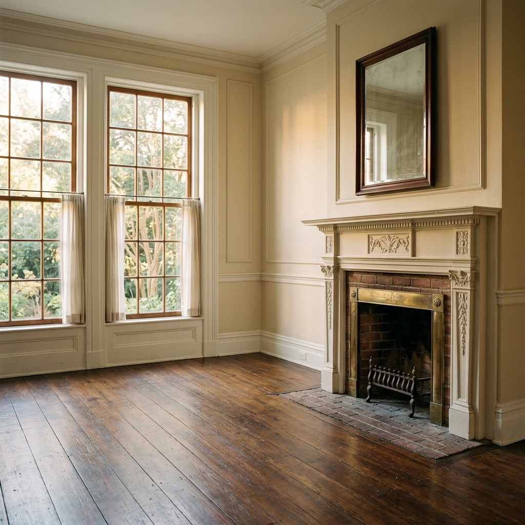Elegant historic Richmond home interior bathed in warm golden hour light