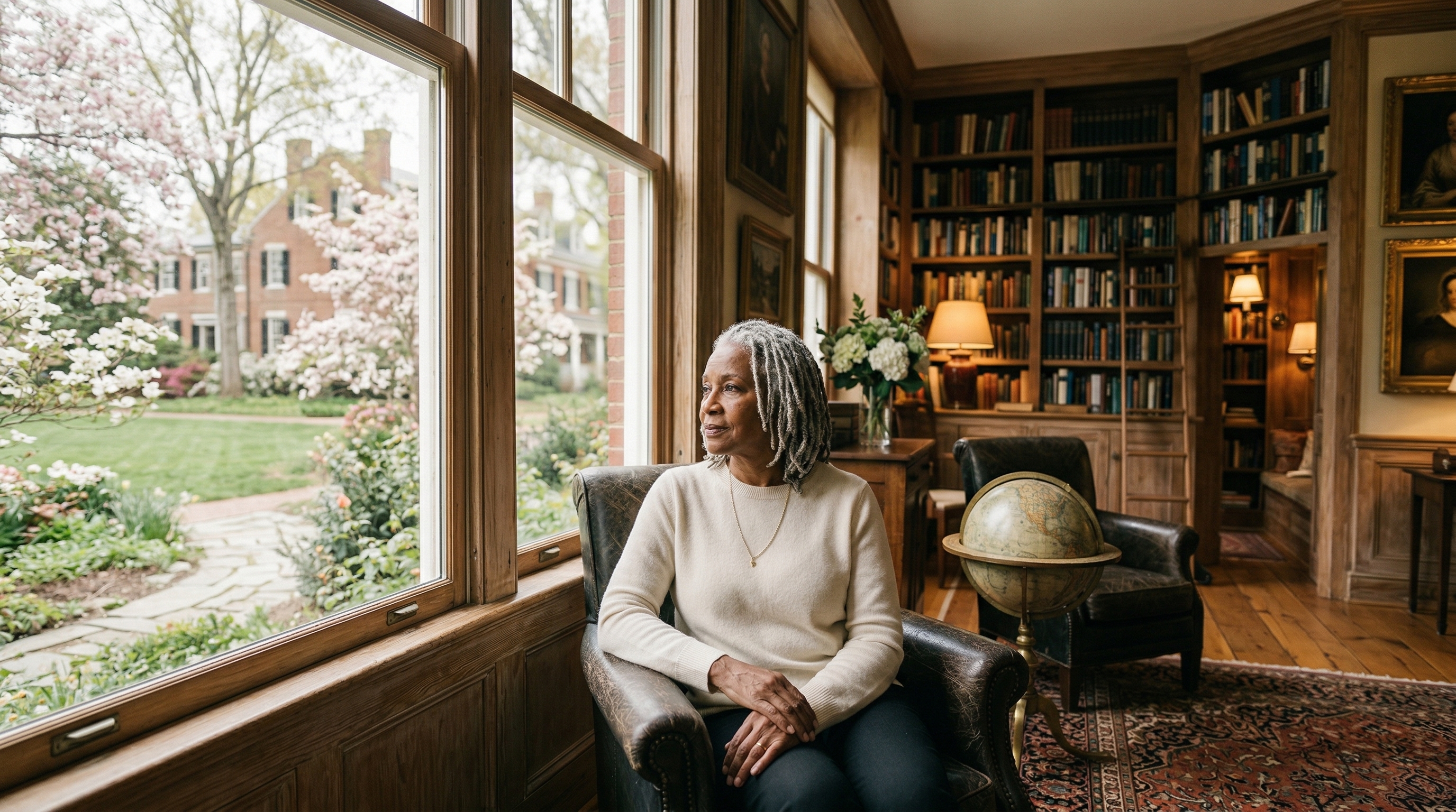 Woman reflecting by the window